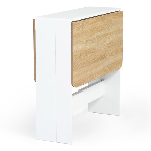 ID MARKET - Table console pliable EDI 2-4 personnes bois blanc plateau façon hêtre 103 x 76 cm - large