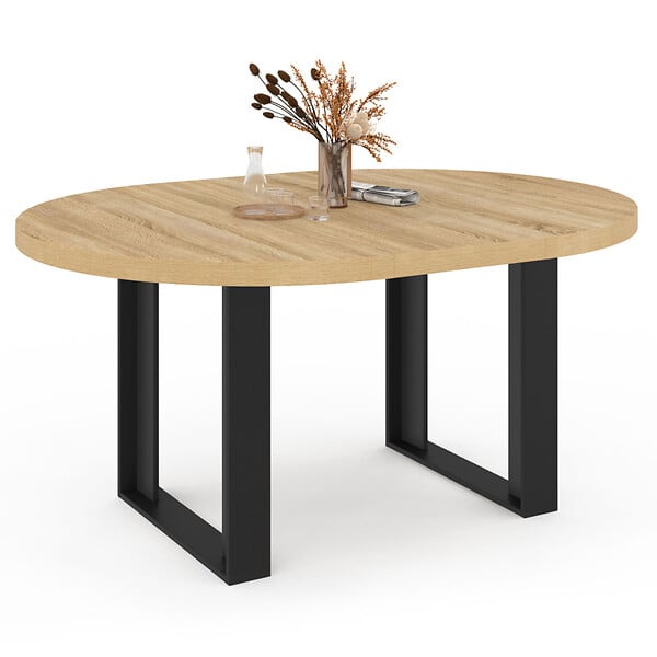 ID MARKET - Table à manger extensible ronde PHOENIX 4-6 personnes bois et noir 110-150 cm - large