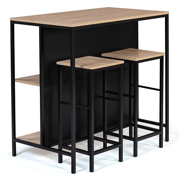 ID MARKET - Ensemble table de bar îlot DETROIT et 2 tabourets design industriel - large