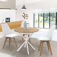 ID MARKET - Table à manger ronde ALIX 4 personnes pied araignée bois et blanc 80 cm - vignette