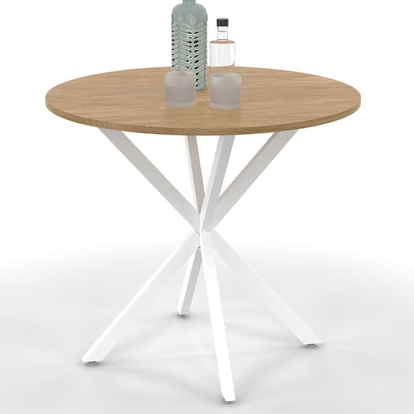 ID MARKET - Table à manger ronde ALIX 4 personnes pied araignée bois et blanc 80 cm - large