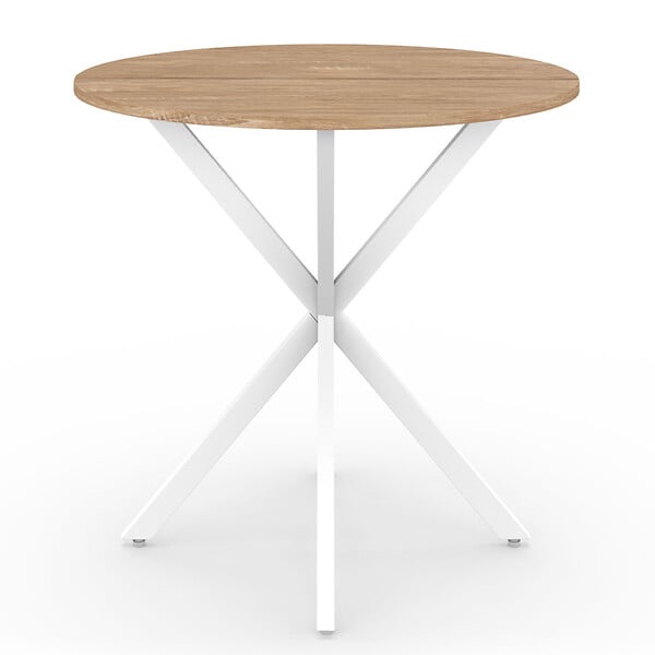 ID MARKET - Table à manger ronde ALIX 4 personnes pied araignée bois et blanc 80 cm - large