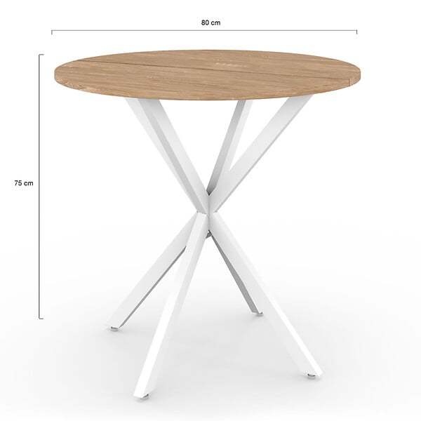 ID MARKET - Table à manger ronde ALIX 4 personnes pied araignée bois et blanc 80 cm - large