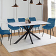 ID MARKET - Table à manger rectangle ALIX 8 personnes pied araignée noir et plateau effet marbre blanc ALASKA 160 cm - vignette