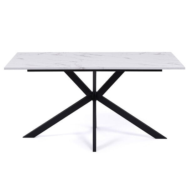 ID MARKET - Table à manger rectangle ALIX 8 personnes pied araignée noir et plateau effet marbre blanc ALASKA 160 cm - large