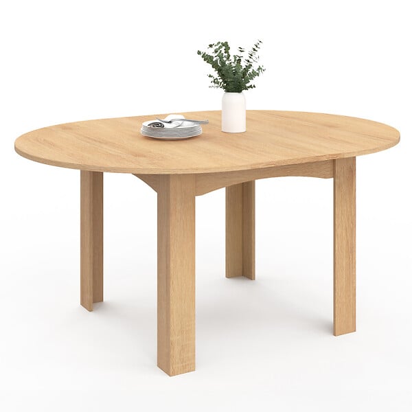 ID MARKET - Table à manger extensible ronde DONA 4-8 personnes façon hêtre 110-150 cm - large
