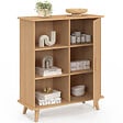 ID MARKET - Buffet d'appoint 3 étagères et placard 70 cm JULIETTE effet lattes tasseau bois - vignette