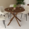 ID MARKET - Table à manger ronde ALIX 6 personnes pied araignée noyer 110 cm - vignette