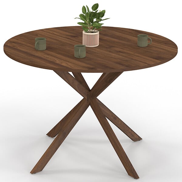 ID MARKET - Table à manger ronde ALIX 6 personnes pied araignée noyer 110 cm - large