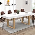 ID MARKET - Table à manger extensible rectangle PHOENIX 4-8 personnes blanc pieds bois 160-200 cm - vignette