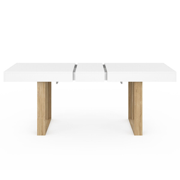 ID MARKET - Table à manger extensible rectangle PHOENIX 4-8 personnes blanc pieds bois 160-200 cm - large