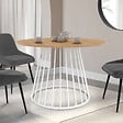 ID MARKET - Table à manger ronde YUNA 6 personnes plateau bois et pied filaire en métal blanc 110 cm - vignette