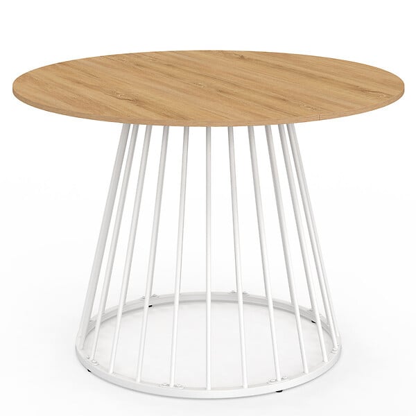 ID MARKET - Table à manger ronde YUNA 6 personnes plateau bois et pied filaire en métal blanc 110 cm - large