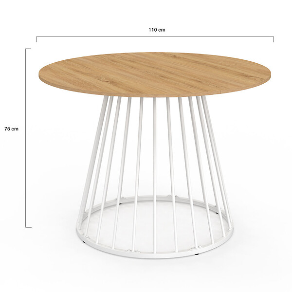 ID MARKET - Table à manger ronde YUNA 6 personnes plateau bois et pied filaire en métal blanc 110 cm - large