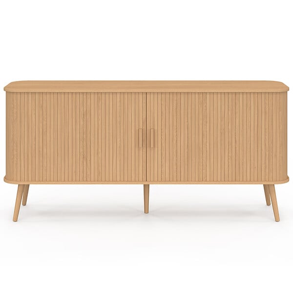 ID MARKET - Buffet 160 cm ROMIE XXL effet lattes 2 portes coulissantes - large