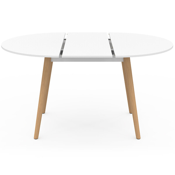 ID MARKET - Table à manger extensible ronde ANGELA 4-8 personnes blanc pied bois 110 - 150 cm - large