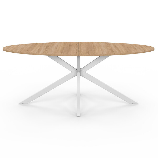 ID MARKET - Table à manger ovale ALIX 10 personnes pied araignée bois et blanc 200 cm - large