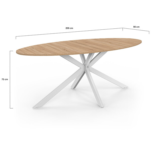 ID MARKET - Table à manger ovale ALIX 10 personnes pied araignée bois et blanc 200 cm - large