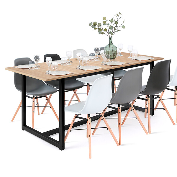ID MARKET - Table à manger extensible rectangle DETROIT 6-10 personnes design industriel 160-200 cm - large
