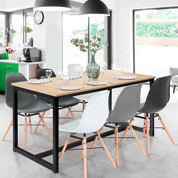 ID MARKET - Table à manger extensible rectangle DETROIT 6-10 personnes design industriel 160-200 cm - large