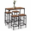 ID MARKET - Ensemble table haute de bar DAYTON 100 cm et 4 chaises de bar effet vieilli design industriel - vignette