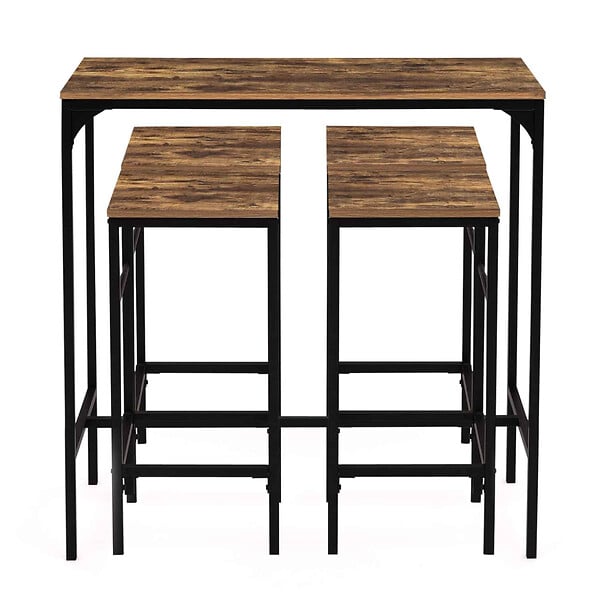ID MARKET - Ensemble table haute de bar DAYTON 100 cm et 4 chaises de bar effet vieilli design industriel - large
