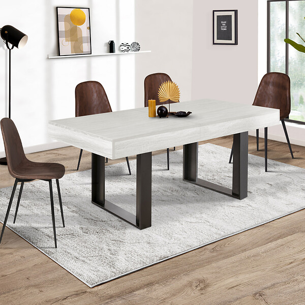 ID MARKET - Table à manger extensible rectangle PHOENIX 4-8 personnes bois gris 160-200 cm - large