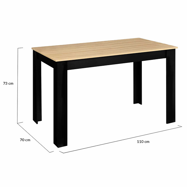ID MARKET - Table à manger rectangle ROZY 4 personnes noire plateau façon hêtre 110 cm - large