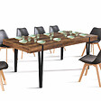 ID MARKET - Table à manger extensible rectangle AUSTRIA 6-10 personnes bois foncé pied épingle noir 160-200 cm - vignette