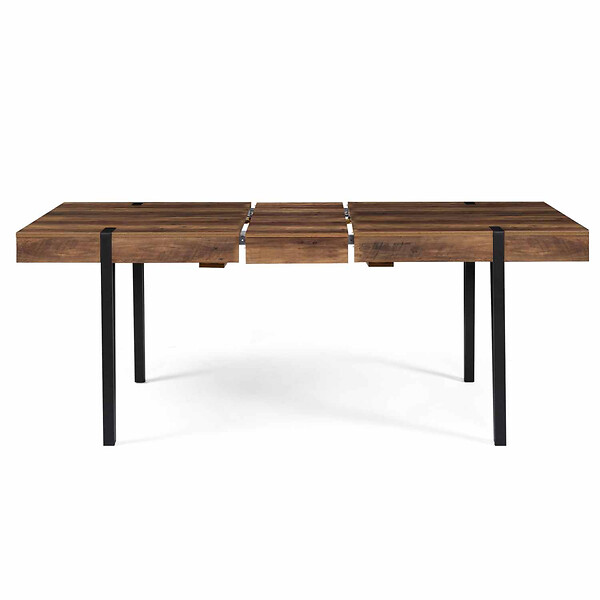 ID MARKET - Table à manger extensible rectangle AUSTRIA 6-10 personnes bois foncé pied épingle noir 160-200 cm - large