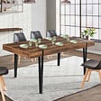 ID MARKET - Table à manger extensible rectangle AUSTRIA 6-10 personnes bois foncé pied épingle noir 160-200 cm - vignette