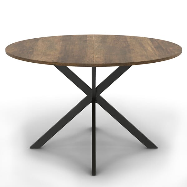 ID MARKET - Table à manger ronde ALIX 6 personnes pied araignée noir et plateau bois foncé HAWKINS 110 cm - large