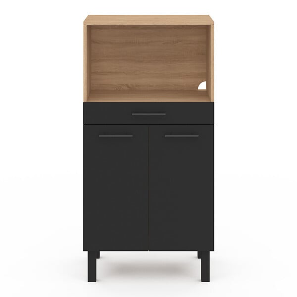ID MARKET - Buffet mi-haut de cuisine pour micro-onde 60 cm CINA 1 tiroir 2 portes façon hêtre et noir - large