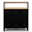 ID MARKET - Meuble de bar buffet ESTER 3 portes en métal noir plateau façon hêtre - vignette