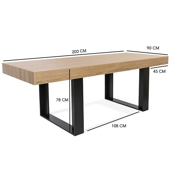 ID MARKET - Table à manger rectangle PHOENIX 8 personnes bois et noir 200 cm - large