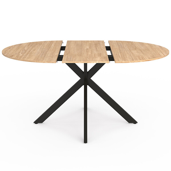 ID MARKET - Table à manger extensible ronde ALIX 4-8 personnes pied araignée bois et noir 110-150 cm - large