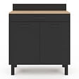 ID MARKET - Buffet bas de cuisine 80 cm CINA plan de travail H.83 cm 2 portes + tiroir façon hêtre et noir - vignette