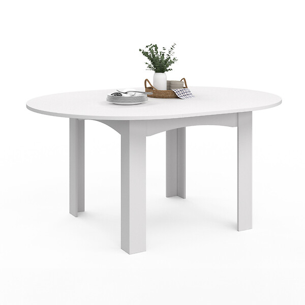 ID MARKET - Table à manger extensible ronde DONA 4-8 personnes blanc 110-150 cm - large