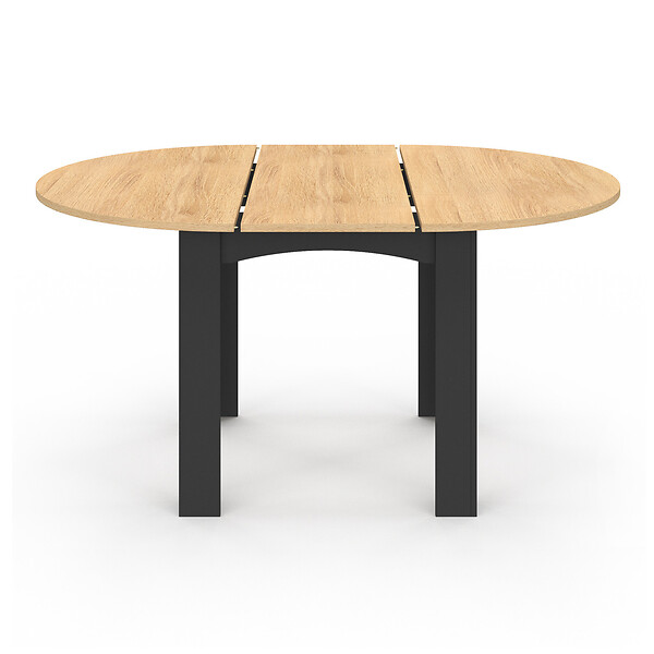 ID MARKET - Table à manger extensible ronde DONA 4-8 personnes noire plateau façon hêtre 110-150 cm - large