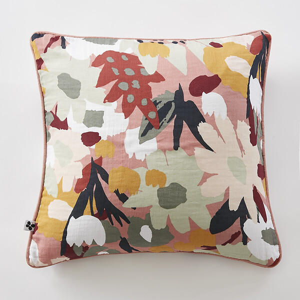 PAPILLON - Coussin déhoussable avec passepoil 45 x 45 cm Gaze de coton LEANE - large