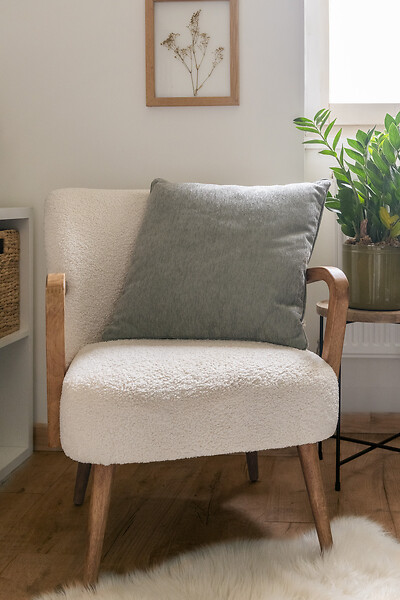 FIL ARIANE - FA - Coussin déhoussable avec passepoil 50 x 50 cm Polyester chenille OSIRIS Kaki - large