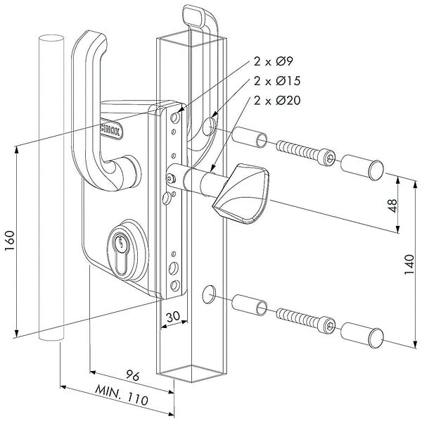 LOCINOX - Serrure LS type industriel pour portail coulissant tube 60mm argent - LOCINOX - P00015129-SILV - large