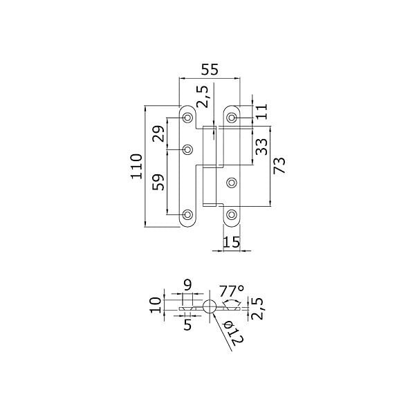 DIDHEYA - Paumelle en acier inoxydable – 110x55x2.5 mm bout rond noeud plat - Droite - LTPML110X55-304D - large