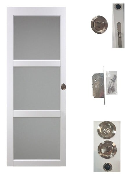 GD MENUISERIES - Porte Coulissante Kenya Blanc Vitrée H204 x L93 cm, Galandage, kit finition - large