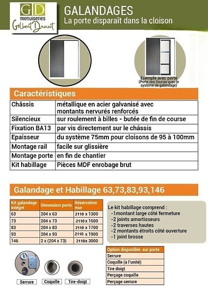 GD MENUISERIES - Porte Coulissante Kenya Blanc Vitrée H204 x L83 cm, Galandage, kit finition - large