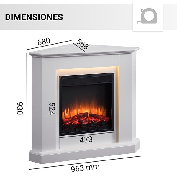 BALDERIA - Cheminée électrique BALDERIA Candela - Cheminée d'angle, chauffage 2000 W - Blanc - large