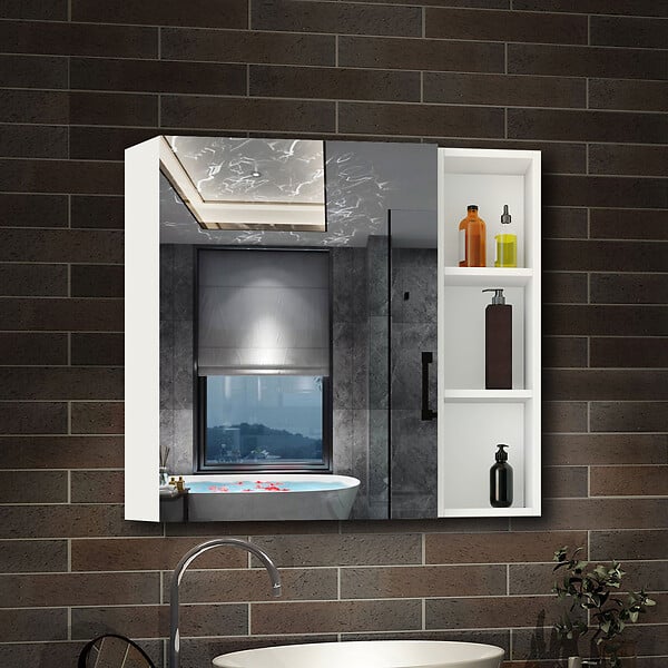 AICA SANITAIRE - AICA Armoire de Toilette Mural avec Miroir Niches Intégrées et Rangement Fermé - Moderne, Blanc, 60x70 cm - large