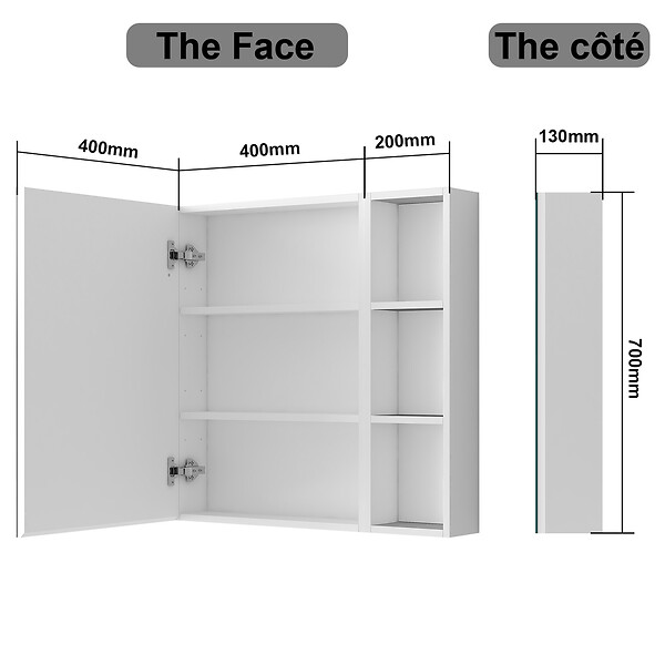AICA SANITAIRE - AICA Armoire de Toilette Mural avec Miroir Niches Intégrées et Rangement Fermé - Moderne, Blanc, 60x70 cm - large