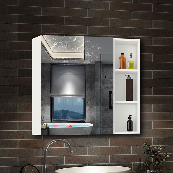 AICA SANITAIRE - AICA Armoire de Toilette Mural avec Miroir Niches Intégrées et Rangement Fermé - Moderne, Blanc, 80x70 cm - large