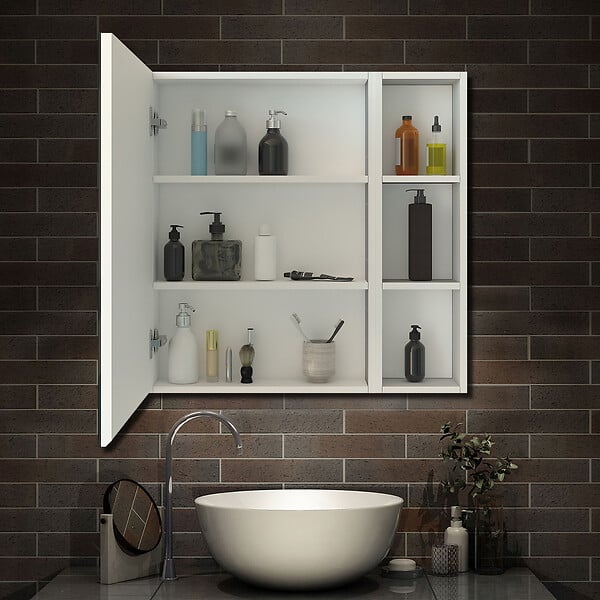 AICA SANITAIRE - AICA Armoire de Toilette Mural avec Miroir Niches Intégrées et Rangement Fermé - Moderne, Blanc, 80x70 cm - large